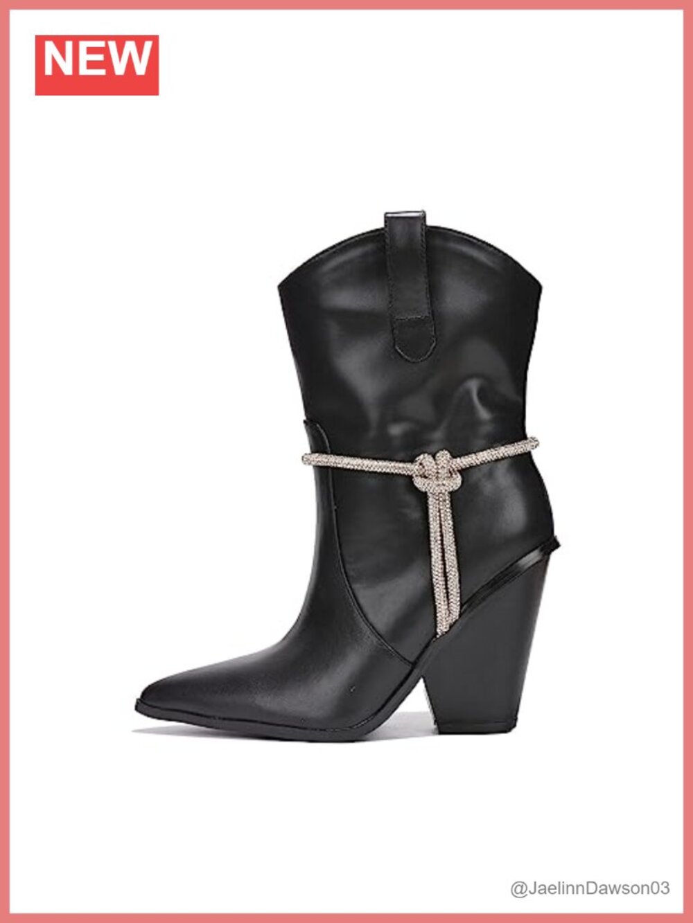 Rhinestone Rope Western Ankle Cowboy Boots Block Heel Pointed Toe